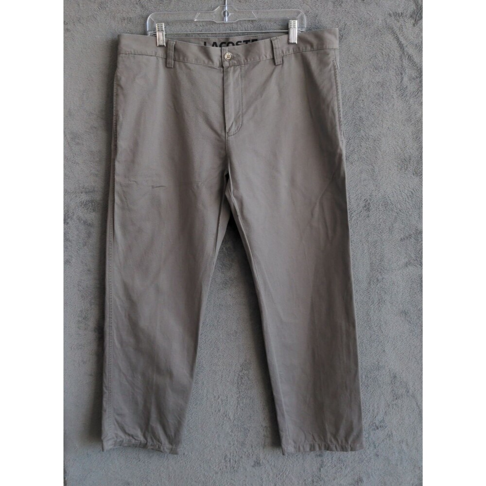 Lacoste Pants Mens 38X30 Gray Flat Front Cotton Dress Slacks Chino Preppy